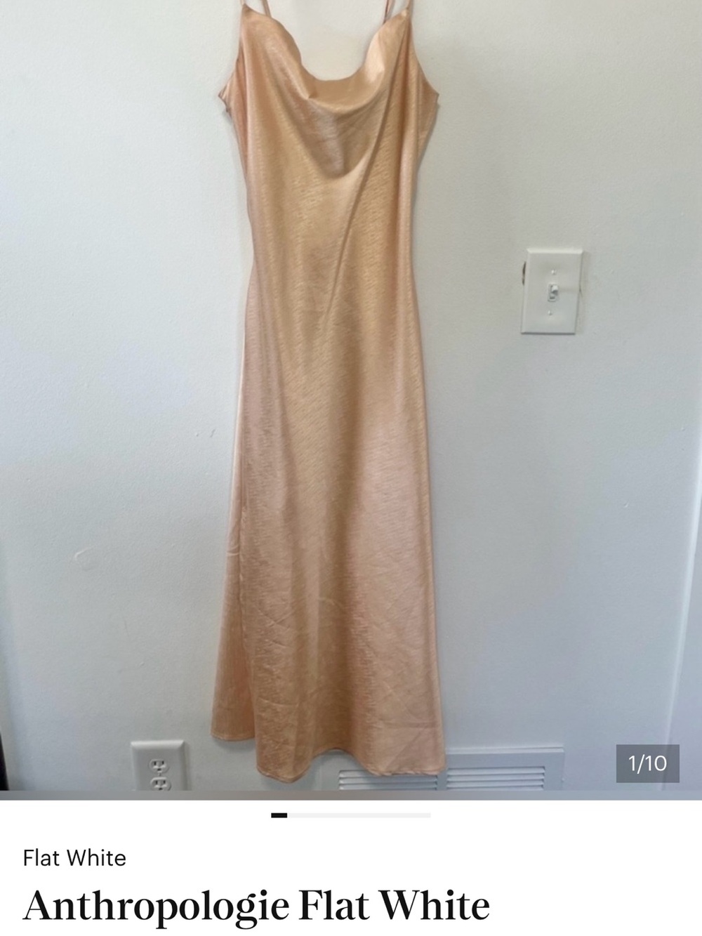 Anthropologie Champagne-Beige Satin Maxi Slip Dress
